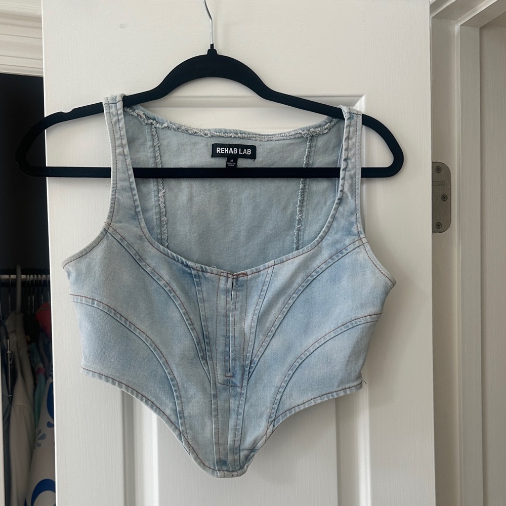 Rehab Lab Light Blue Denim Corset Top Size M